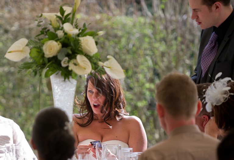 Bride in shock as card appears during wedding breakfast